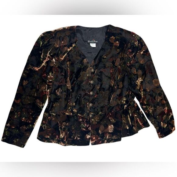 80’s 90’s Vintage David Rose Velvet Floral Blazer & Skirt Set Approx. Size 18 20 - Picture 2 of 14